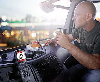 Breakfast in a truck's cab
